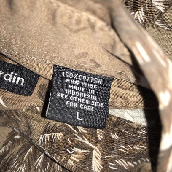 VTG Pierre Cardin Mens Hawaiian Shirt SzL Earth Tones Coconut Buttons Pre-Owned - Picture 3 of 15